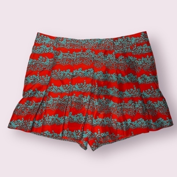 Veronica Beard Red and Blue Silk Floral Skort